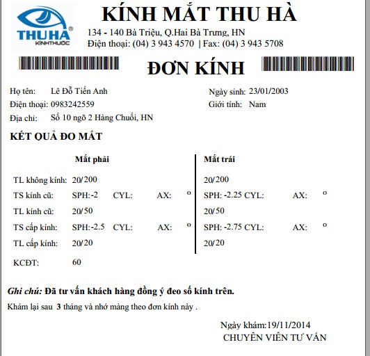 Phiếu đo mắt